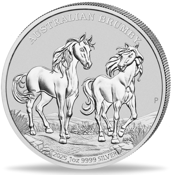 Australien, 1 Dollar Australian Brumby 2025, 1 Unze Silber - Münze Vorderseite