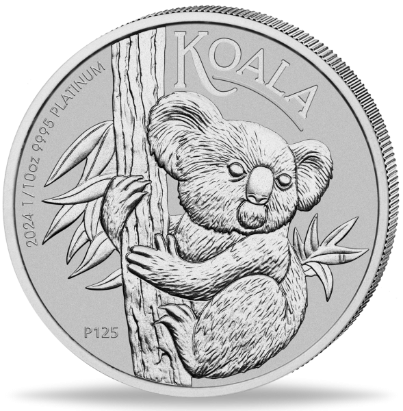 Australien 15 AUS-$ Koala 1/10 Unze Platin 2024 - Münze Vorderseite
