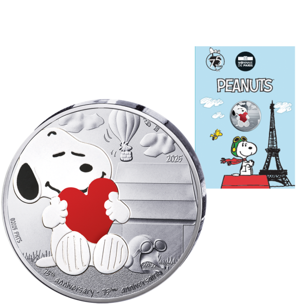 10 Euro Snoopy mit Herz mit Farbapplikation - Münze und Blister