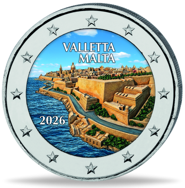 Malta, 2 Euro Valletta, 2026, bfr. mit Farbapplikation - Münze Vorderseite