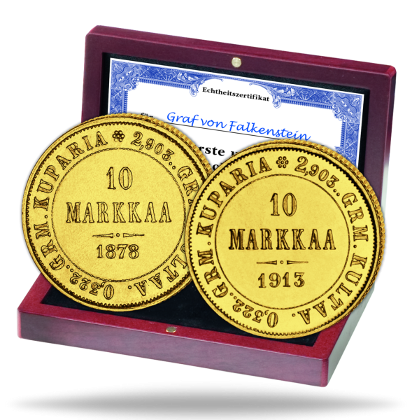 Großfürstentum Finnland, 2 x 10 Finnische Markka 1878/1913, Doppelkopfadler (vz/