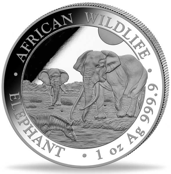 100 Shilling Elefant African Wildlife 1 oz Silber 2026 - Münze Vorderseite