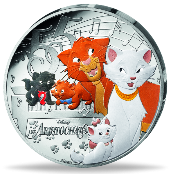 10 Euro Aristocats, 2025, Silber, Farbappl, PP, Etui - Münze Vorderseite