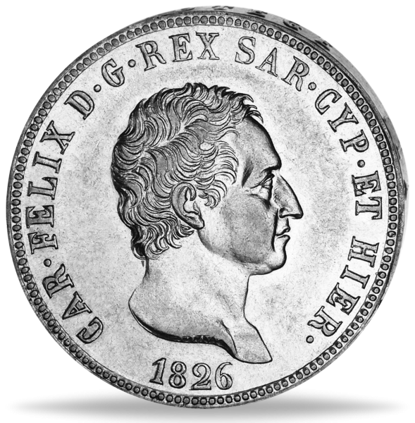 5 Lire König Carlo Felice Sardinien - Münze Vorderseite