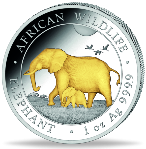 1 Unze African Wildlife Elefant Vergoldet - Münze Vorderseite