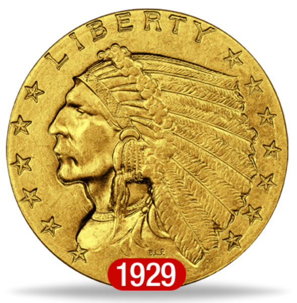 2, 5 Dollar Indian-Chief 1929 - Vorderseite Münze