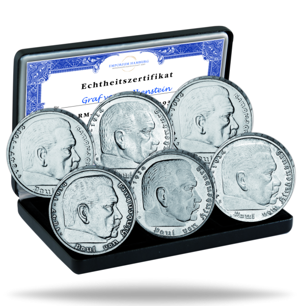 Drittes Reich, Olympia-Satz 5 Mark Hindenburg 1936 ADEFGJ (J.367) - Silber