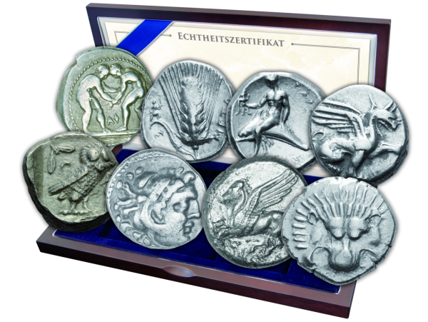 8er-Satz Berühmteste Silbermünzen der Griechischen Antike - Kassette