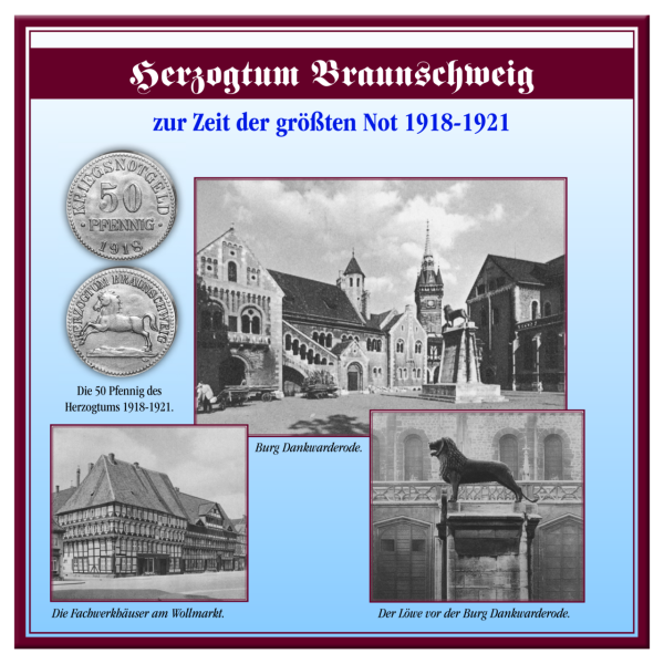 Notgeld-Satz in Sammelmappe - Herzogtum Braunschweig 5 Münzen -Sammelmappe