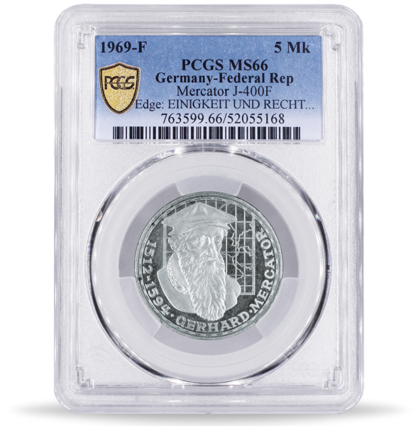 5 DM 1969 Mercator (J.400F), PCGS MS-66, sehr selten - Münze Vorderseite