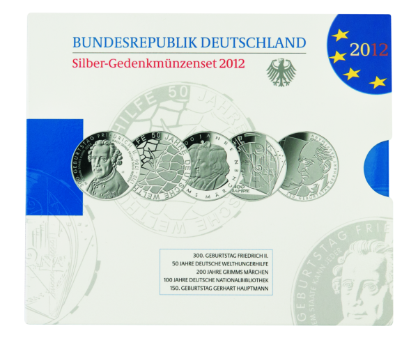 Deutschland, 5x 10 Euro Gedenkmünzenset, 2012, PP Blister