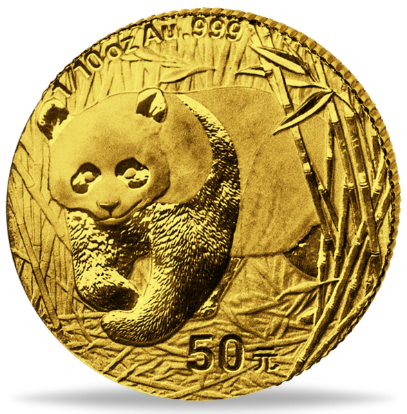 China, 50 Yuan Panda 1/10 Unze Gold - 2002 - Münze Vorderseite