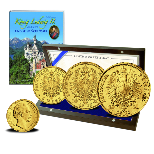Königreich Bayern, 5+10+20 Mark-Goldsatz Märchenkönig Ludwig II. - Satzbild