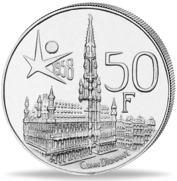 50 Francs Belgien 1958 Weltausstellung - Münze Vorderseite