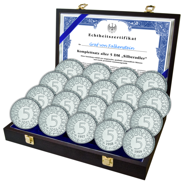 19 x 5 DM Silberadler - Satzbild in Kassette