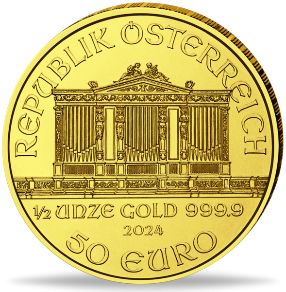 Österreich 50 Euro Philharmoniker 1/2 Unze Gold 2024 - Münze Vorderseite