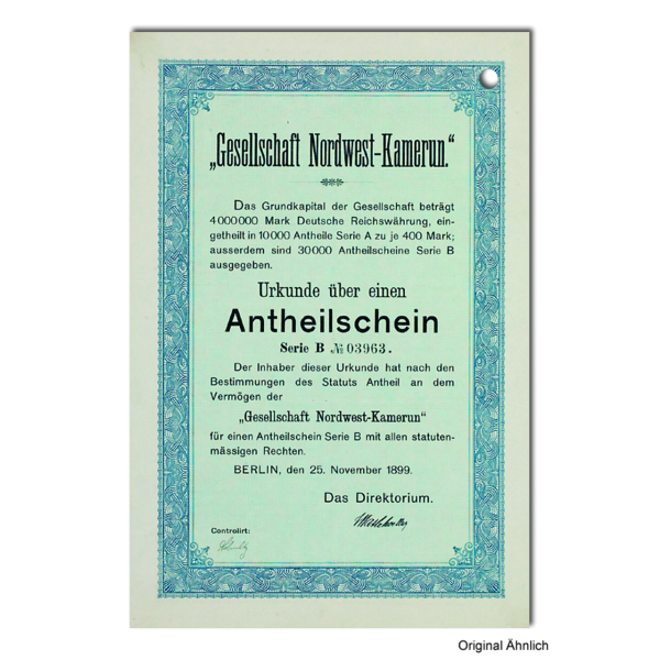 Anteilschein Gesellschaft Nordwest-Kamerun Berlin