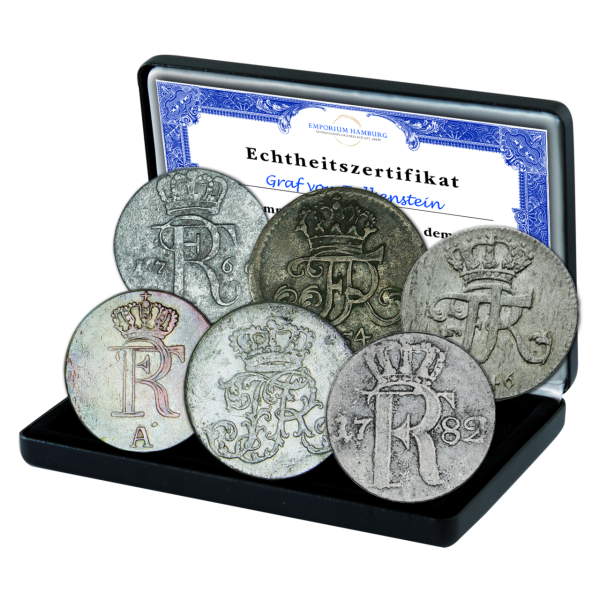 6 Münzen Monogrammsatz - Friedrich II. Kassette