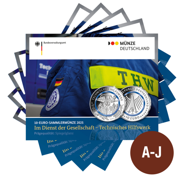 5x 10 Euro THW, 2025, PP, alle 5 Präg. in original Münzkarte - Satzbild