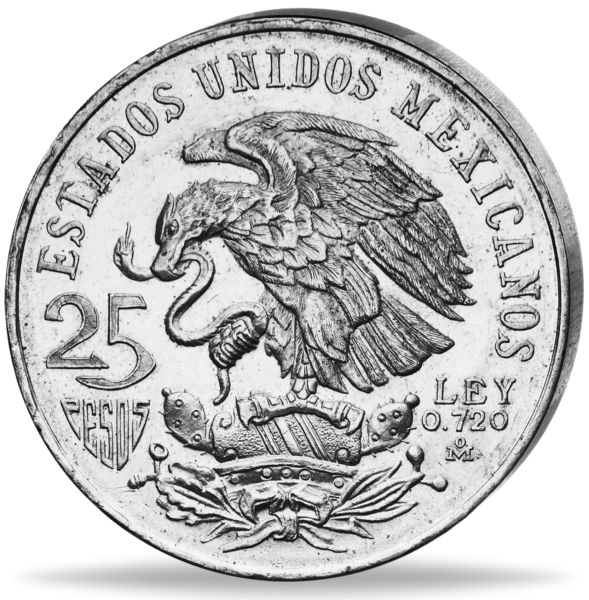 25 Pesos 1968, Olympiade, seltene Variante tiefer Mittelring - Münze Vorderseite