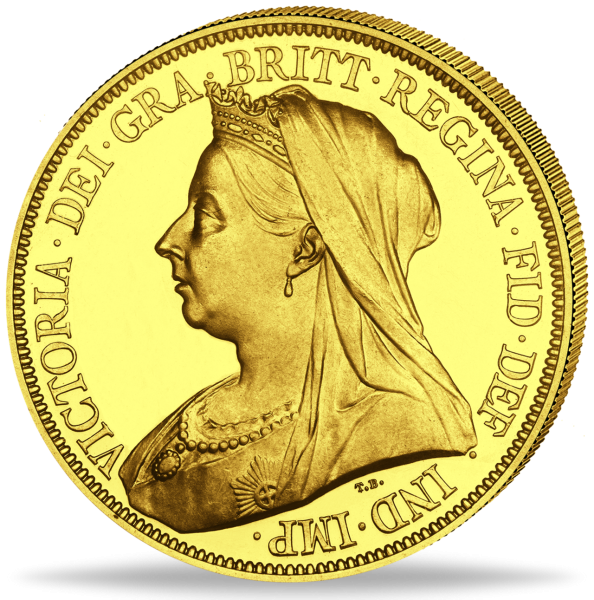 Großbritannien, 5 Sovereign 1893, Victoria mit Schleier Münze Vorderseite