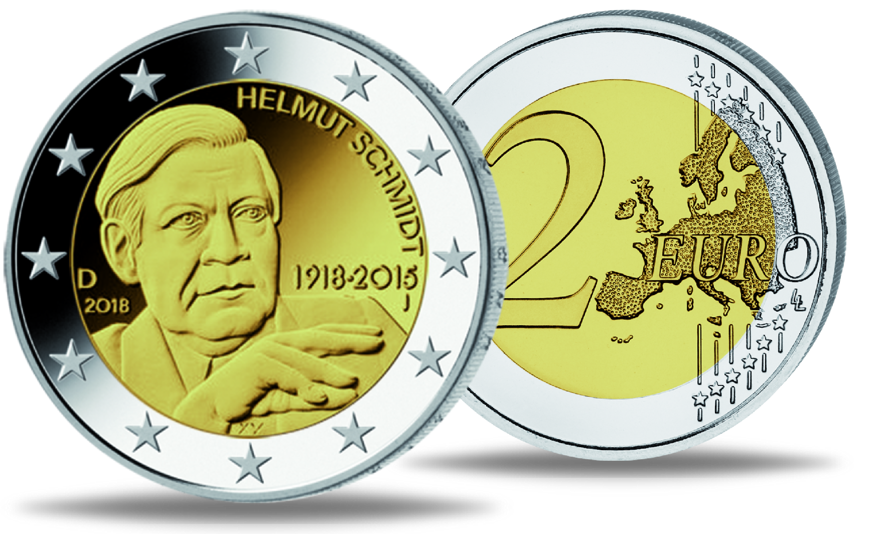 5x 2 Euro 100. Geburtstag Helmut Schmidt, alle 5 Prägestätten, im