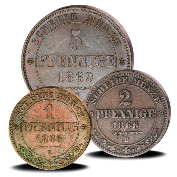 Sachsen, 1, 2 und 5 Pfennig Johann von Sachsen - Satzbild