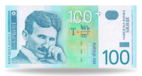 100 Din Banknote Nikola Tesla - Vorderseite 100 Din Banknote Nikola Tesla - Vorderseite