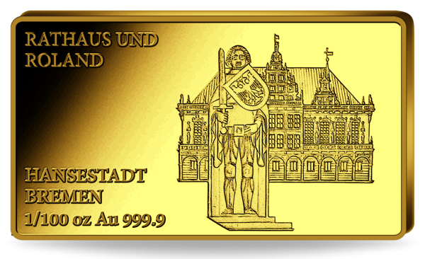 1 100 Unze Gold Bremen - Vorderseite Barren