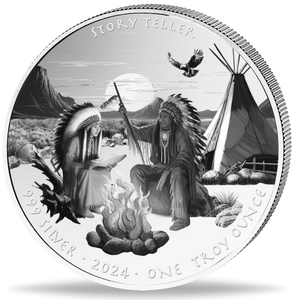 USA 1 Dollar Erzähler - Silber Polierte Platte - Münze Vorderseite