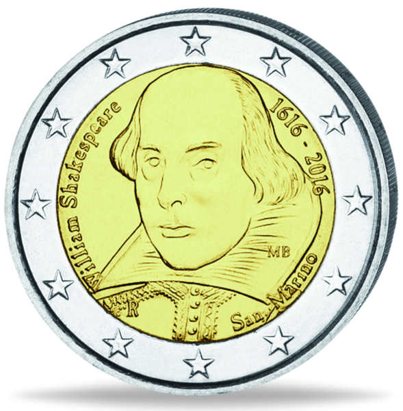 2 Euro William Shakespeare - Münze Vorderseite