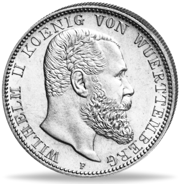 Württemberg  2 Mark Wilhelm II. 1906 - Silber - Münze Vorderseite