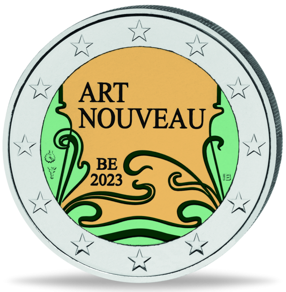 2 Euro Jugendstil in Brüssel mit Farbapplikation - Münze Vorderseite