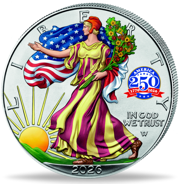 USA 1 Dollar Eagle 1 Unze Silber mit Farbapplikation 2026 - Münze Vorderseite