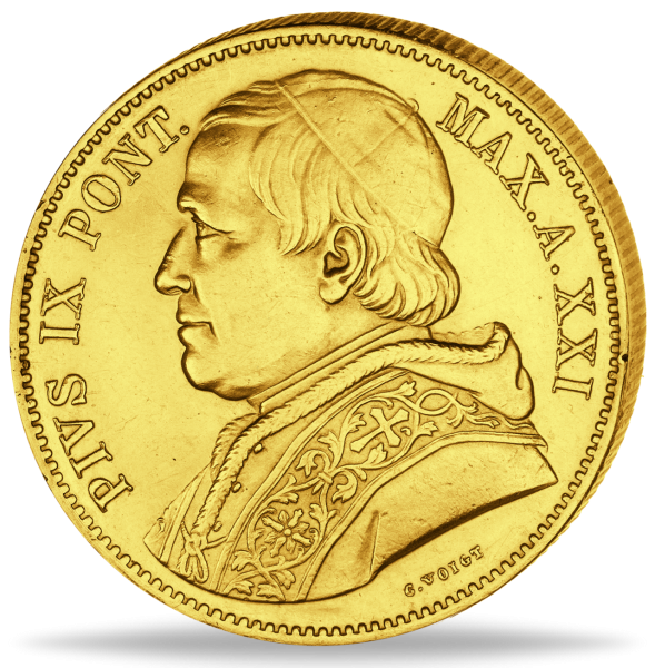 100 Lire Papst Pius IX 1866 - Vorderseite Münze