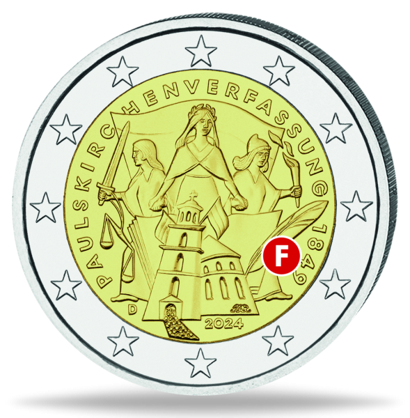 2 Euro, 175 Jahre Paulskirchenverfassung, 2024, F - Münze Vorderseite