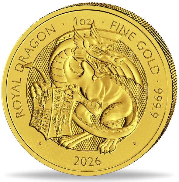 100 Pfund Tudor Beast Royal Dragon 1 Unze Gold - Münze Vorderseite
