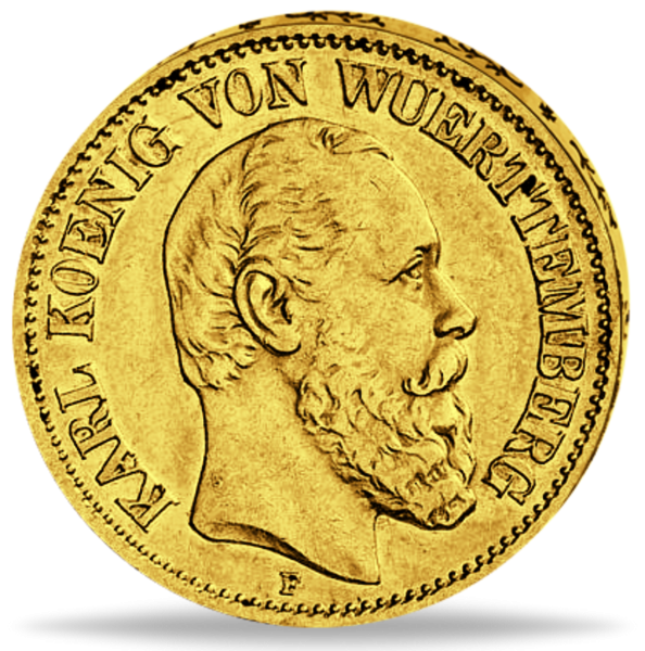 Württemberg  10 Mark „König Karl“ 1891 - Gold - Münze Vorderseite