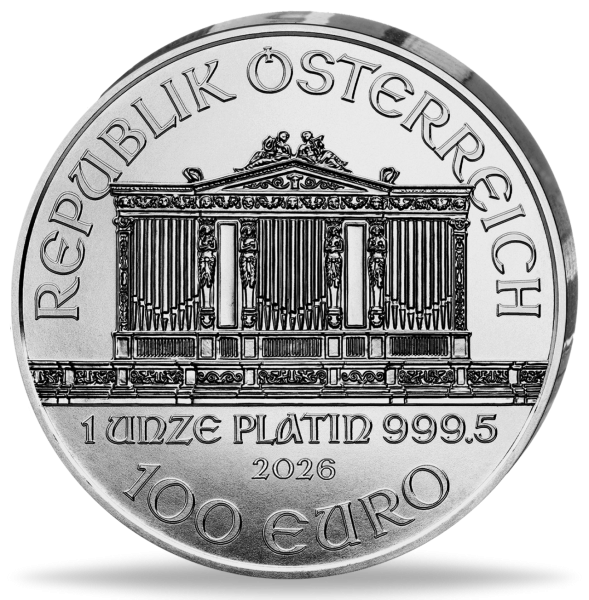 100 Euro Wiener Philiharmoniker 1 Unze Platin - Münze Vorderseite
