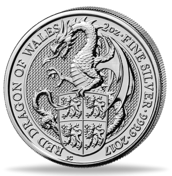 5 Pfund Drache von Wales - 2017 - 2 Unzen Silber - Münze Vorderseite
