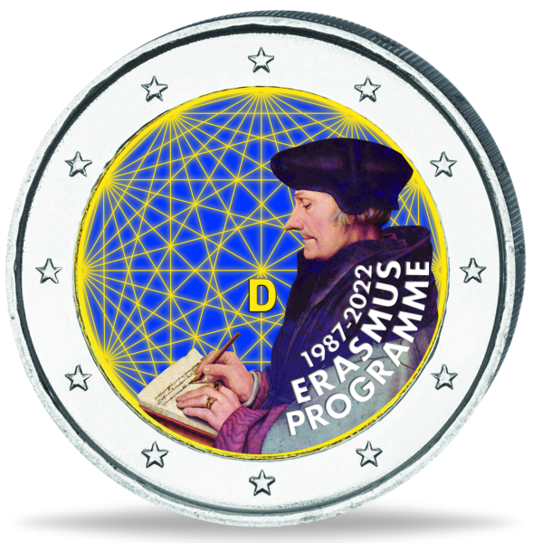 2 Euro Münze Erasmus Programme Wert 2 Euro Erasmus-Programm mit Farbapplikation | Münzen-Versandhaus