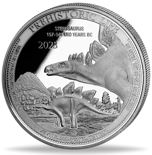 20 Francs Stegosaurus 1 Unze Silber - Münze Vorderseite