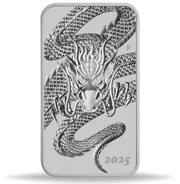 Australien 1 AUS-Dollar Rectangle Dragon 1 Unze Silber 2025 - Münze Vorderseite