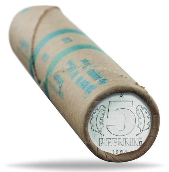 Original-Rolle 5 Pfennig Hammer & Zirkel, Jahrgang unserer Wahl - gerollt