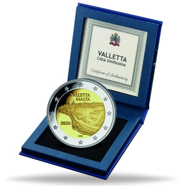 Malta, 2 Euro Valletta, 2026, PP, im Etui mit Zerti - Münze im Etui