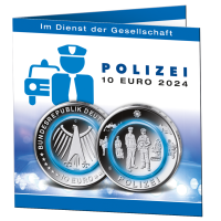 Komplettsatz 5x 10 Euro Polizei im informativen Album – mit allen 5 Prägestätten A - J