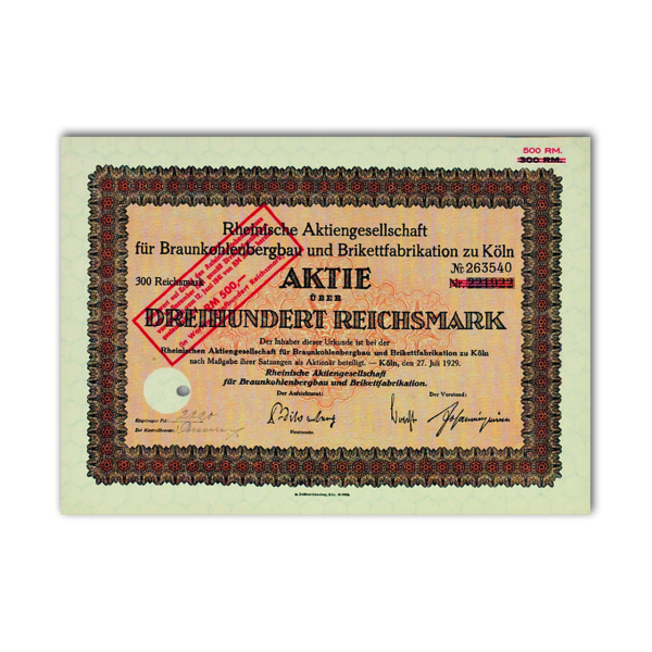 300 Reichsmark Rheinische AG für Braunkohlenbergbau und Brikettfabrikation-Aktie