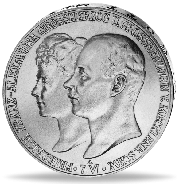 5 Mark „Hochzeit von Friedrich Franz IV.“ 1904 - Silber - Münze Vorderseite