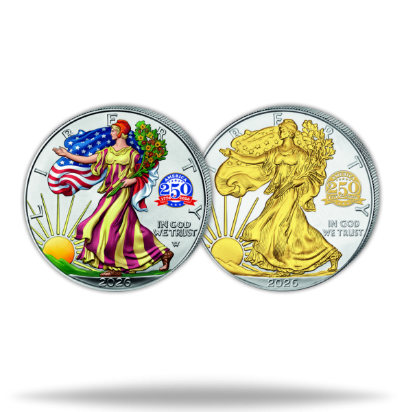 2 x 1 $ Eagle Satz, Farbapplikation & Goldveredelung - Satzbild