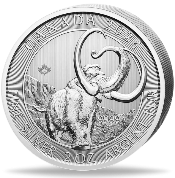 Kanada 10 Dollar Mammuth Woolly Ice Age 2 Unze Silber 2024 - Münze Vordeseite